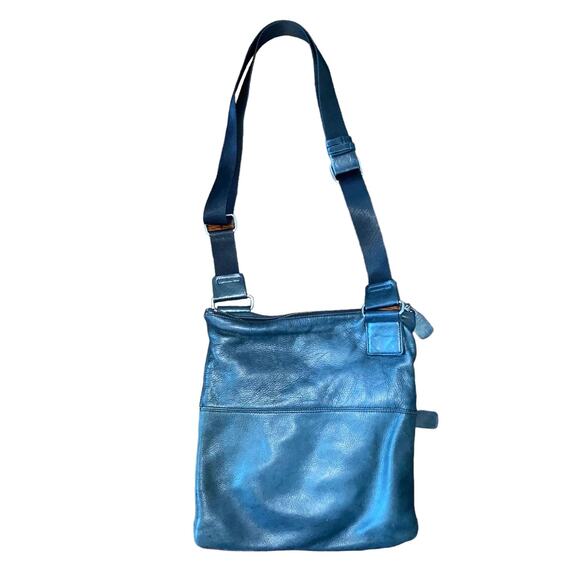 Margot Leather Crossbody Zippered Bag with adjustable strap Navy Blue - Picture 3 of 9
